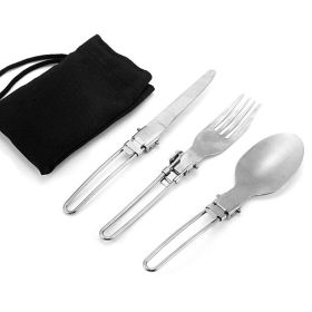 3pcs Foldable Ultralight Fork Spoon Knife Stainless Steel Flatware