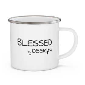 Enamel Camping Mug, Blessed By Design - Black