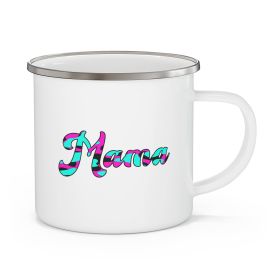 Enamel Camping Mug, Pink White Blue Abstract Mama Pattern Celebrating Moms