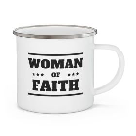 Enamel Camping Mug, Woman Of Faith- Black