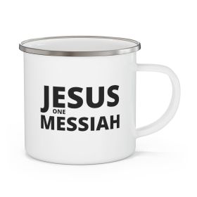 Enamel Camping Mug, Jesus One Messiah - Black