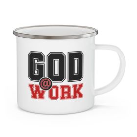 Enamel Camping Mug, God @ Work- Black/Red