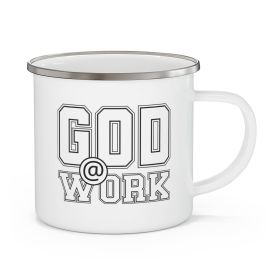 Enamel Camping Mug, God @ Work-White/Black