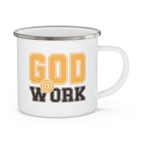 Enamel Camping Mug, God @ Work-Golden Yellow/Brown