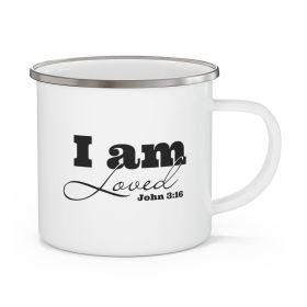 Enamel Camping Mug, i Am Loved - John 3:16 - Black