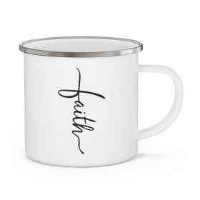 Enamel Camping Mug, Faith Script Cross