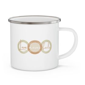 Enamel Camping Mug, Love Never Fails