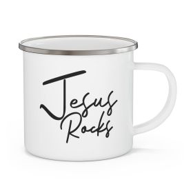 Enamel Camping Mug, Jesus Rocks - Black