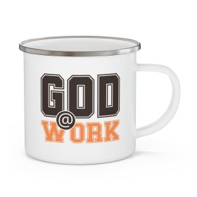 Enamel Camping Mug, God @ Work-Brown/Orange