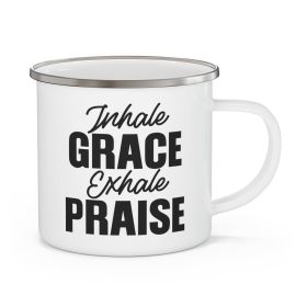 Enamel Camping Mug, Inhale Grace Exhale Praise - Black