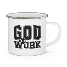 Enamel Camping Mug, God @ Work-Black/White