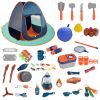 56Pcs Kids Camping Toy Set With Playtent Pretend Oil Lamp Telescope Bonfire Compass Role Play Camping Set