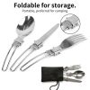 3pcs Foldable Ultralight Fork Spoon Knife Stainless Steel Flatware