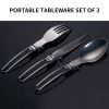 3pcs Foldable Ultralight Fork Spoon Knife Stainless Steel Flatware