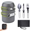 5pcs Compact Outdoor Pot Set For 1-2 People Portable Cookware With Flatware