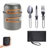 5pcs Camping Cookware Mess Kit with Lightweight Aluminum Pot Bowl Forks Spoons Knives and Carry Mesh Bag