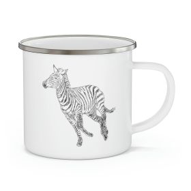 Enamel Camping Mug, Galloping Zebra Line Art (size: 12oz)