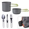 5pcs Camping Cookware Mess Kit with Lightweight Aluminum Pot Bowl Forks Spoons Knives and Carry Mesh Bag